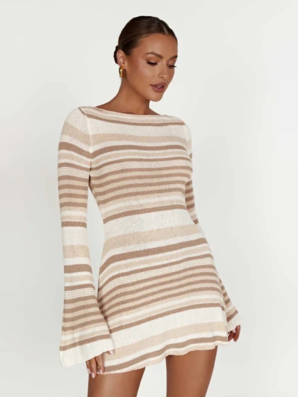 MESHKI Zahra Longsleeve Open Back Mini Knit
Dress XS